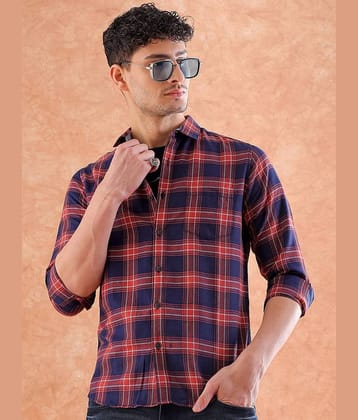 HARDSODA Polyester Regular Fit Checks Full Sleeves Men's Casual Shirt - Navy Blue ( Pack of 1 )