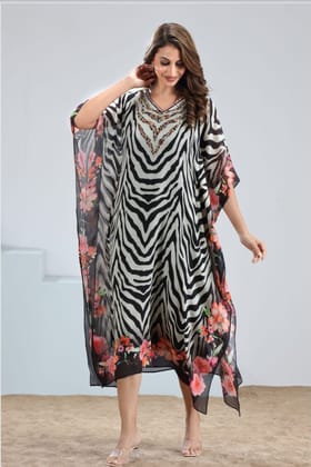 Black Kaftan with Prints-BLACK / M