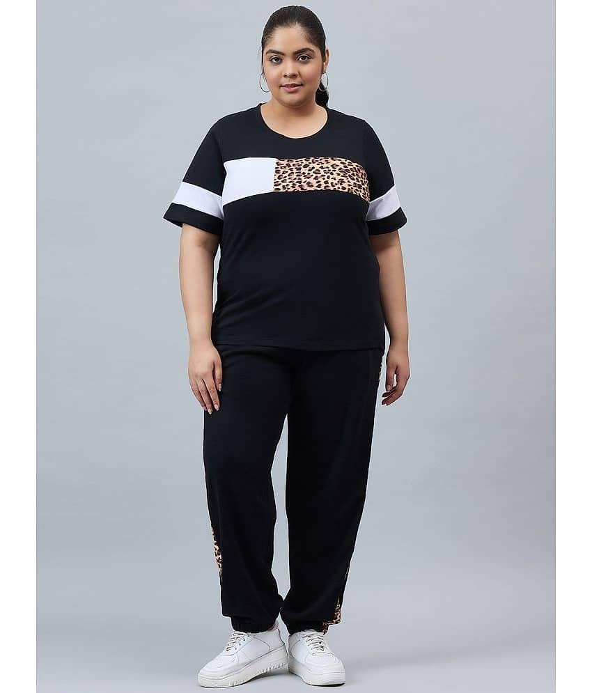 AUSTIVO Women Printed Top With Joggers Co-Ord Set ( Black )