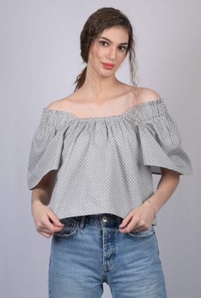 Women's Bardot  Print Square Neck Regular Top (OTL-TPS1013)-Grey / XS