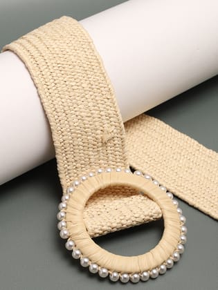 Cream Textured Waist Belt-Belt