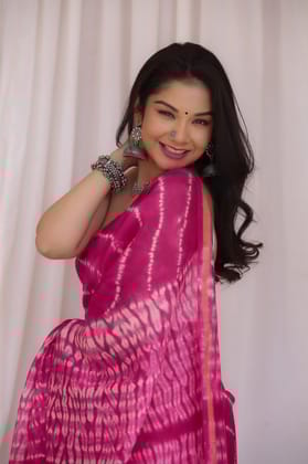 Beetroot color Shibori Chanderi Silk Cotton Saree