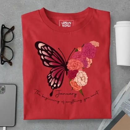 Butterfly of January Exclusive Premium Birthday T-Shirt for Women-Red / S