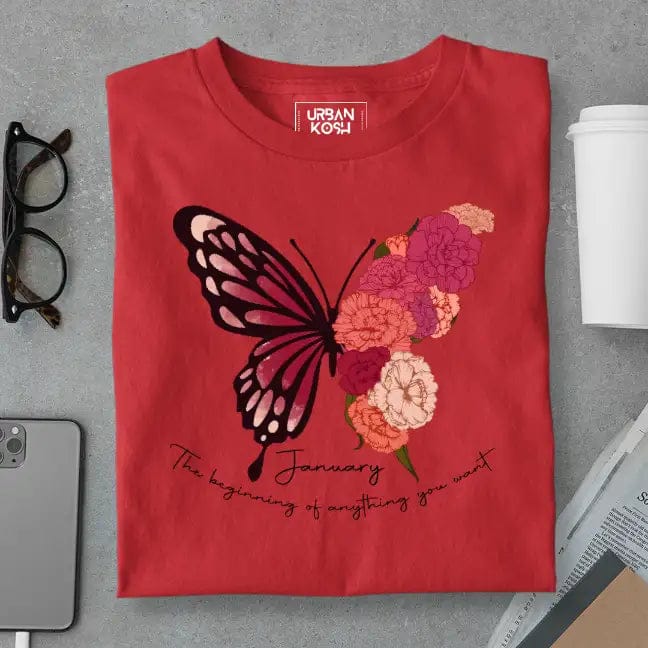 Butterfly of January Exclusive Premium Birthday T-Shirt for Women-Red / S