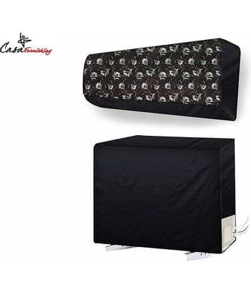 CASA FURNISHING Set of 2 Polyester Black AC Cover for 1.5 Ton Split AC