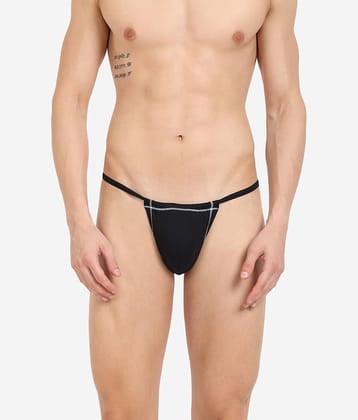La Intimo Pack of 1 Cotton Blend G-String For Men's ( Black )