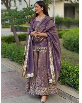 Designer Party Wear Look Top Plazzo & Dupatta Set