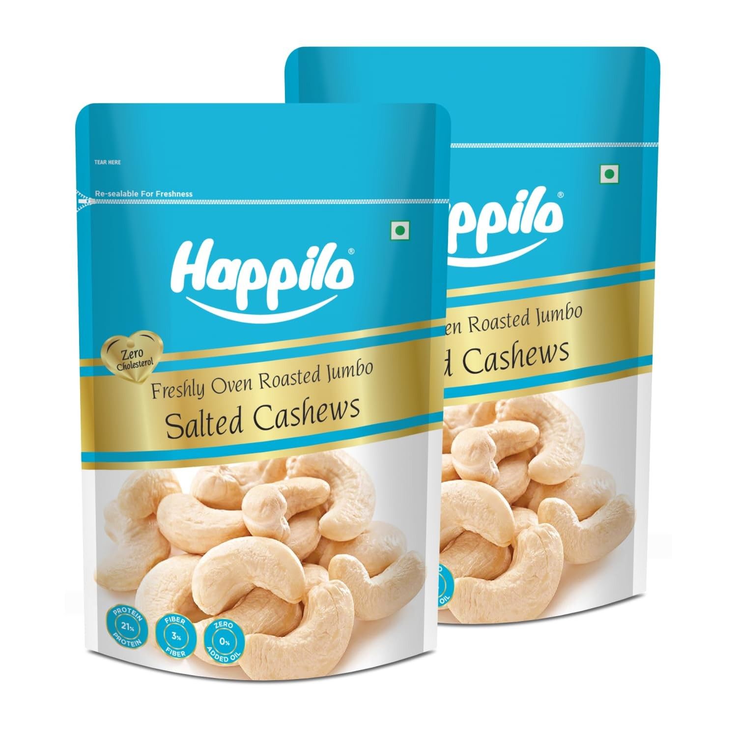 Happilo Premium Cashews Roasted & Salted 200g (Pack of 2)
