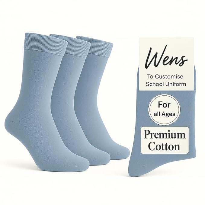 Wens Plain School Socks for Girls, Boys, Kids & Men of All Ages (Pack of 3) | Heavy Elastic, Streachable & Comfortable Fit | Calf Length Uniform Socks | Anti Bacterial & Anti Odour