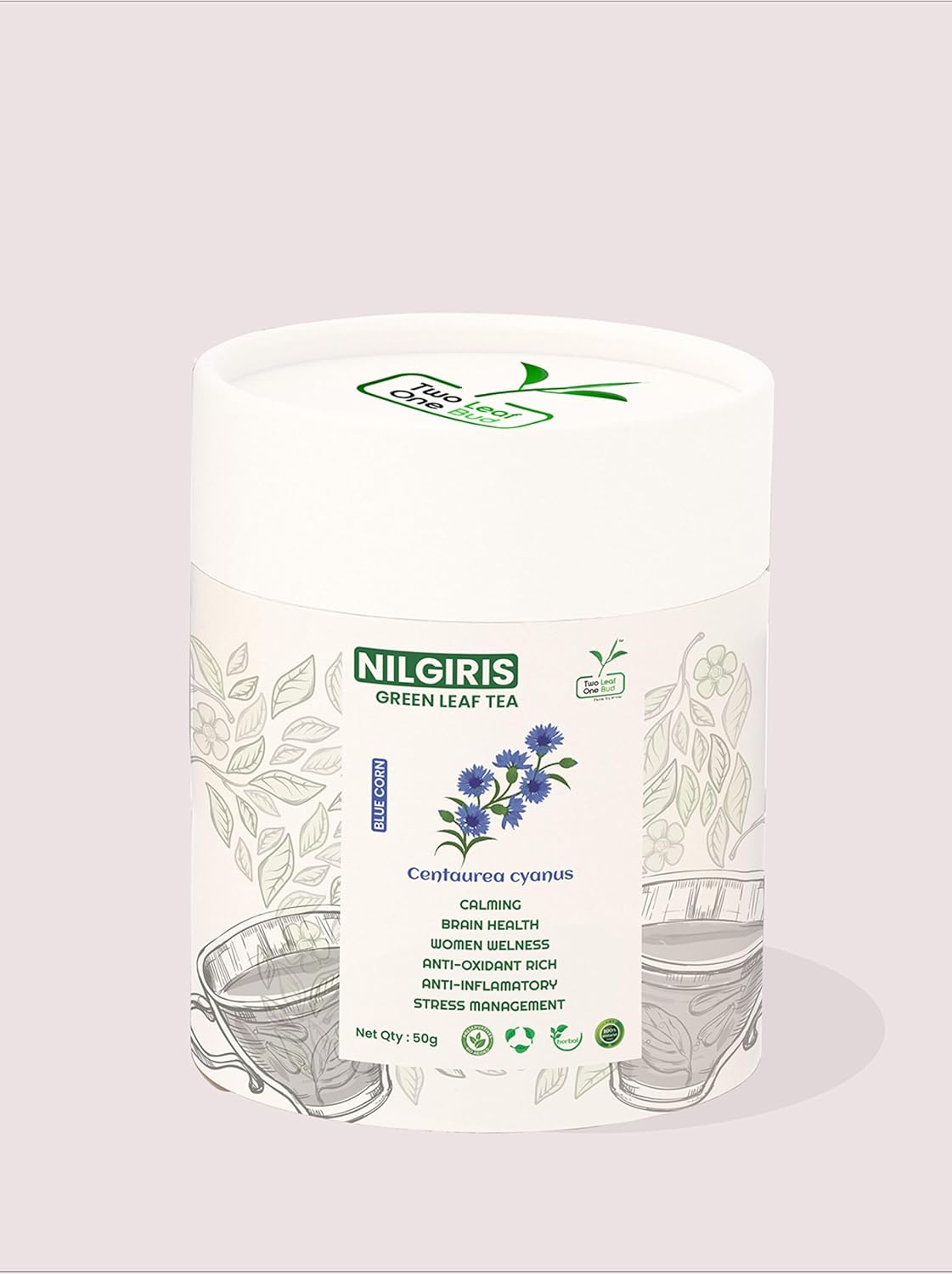 Two Leaf One Bud Nilgris Green Leaf Tea - Blue Corn 50 Gms