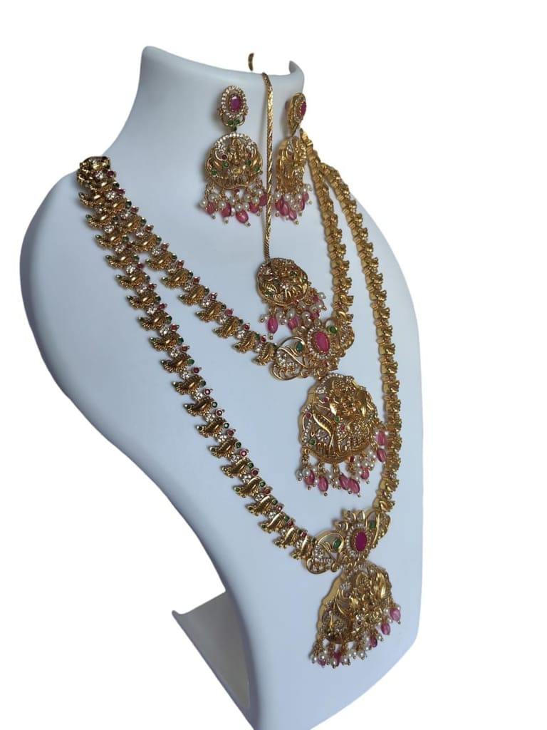Indian Traditional Gold Plated Haram Necklace Set with Earrings for Women