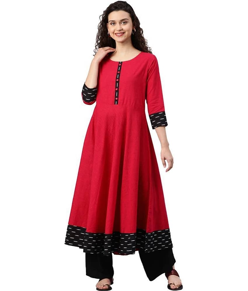 Yash Gallery Pack of 1 Cotton Printed Flared Women's Kurti - ( Pink )