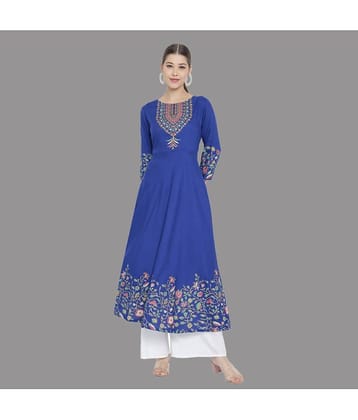 Yash Gallery - Blue Rayon Women's Flared Kurti ( Pack of 1 )