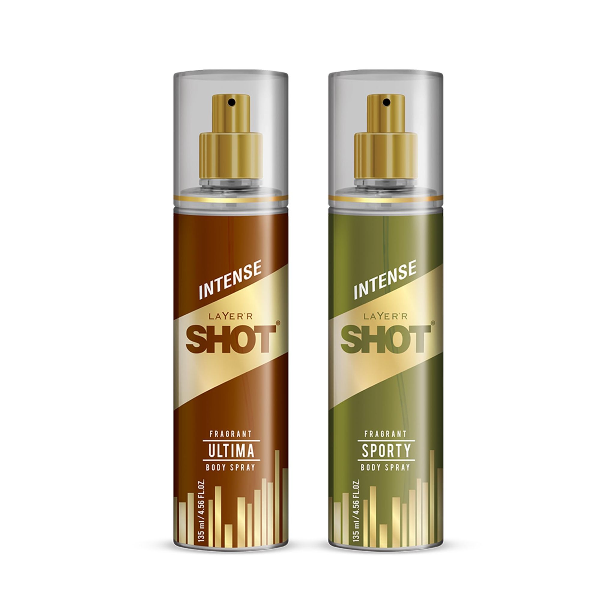 Layer�r Shot Gold Ultima & Sporty Body Spray Combo for Men, 2�135ml | Premium Long-Lasting Fragrance with Fresh & Bold Masculine Notes | Everyday Wear | Ideal Gift for Him