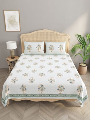 Handblock Print Super King Bedsheet in Extra Soft Percale Cotton with 2 Pillow covers-Hand Block / Super King (108 X108 Inches) / Regular
