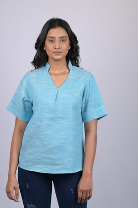 Top for women stylish western wear and trending and daily wear and party wear Sky Blue Colour V-Neck Top (OTL-TPS1048)-Blue / S