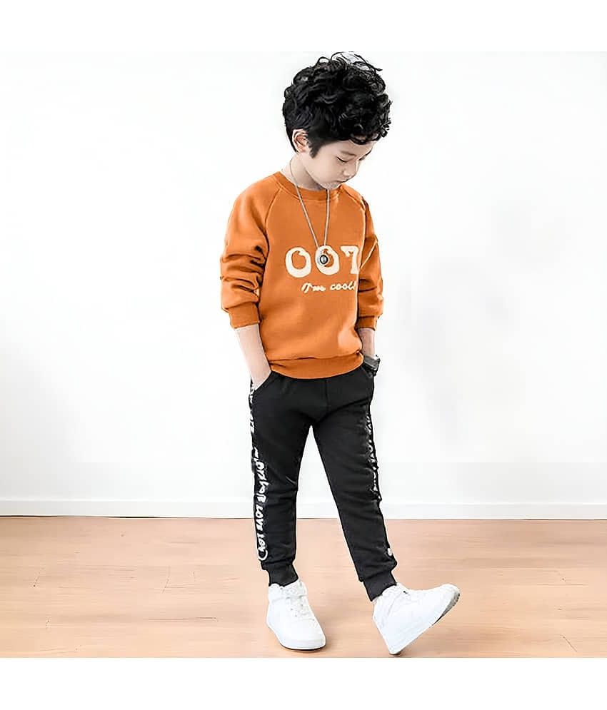 Billyball Pack of 1 Unisex Cotton T-Shirt & Trackpants Set ( Orange )