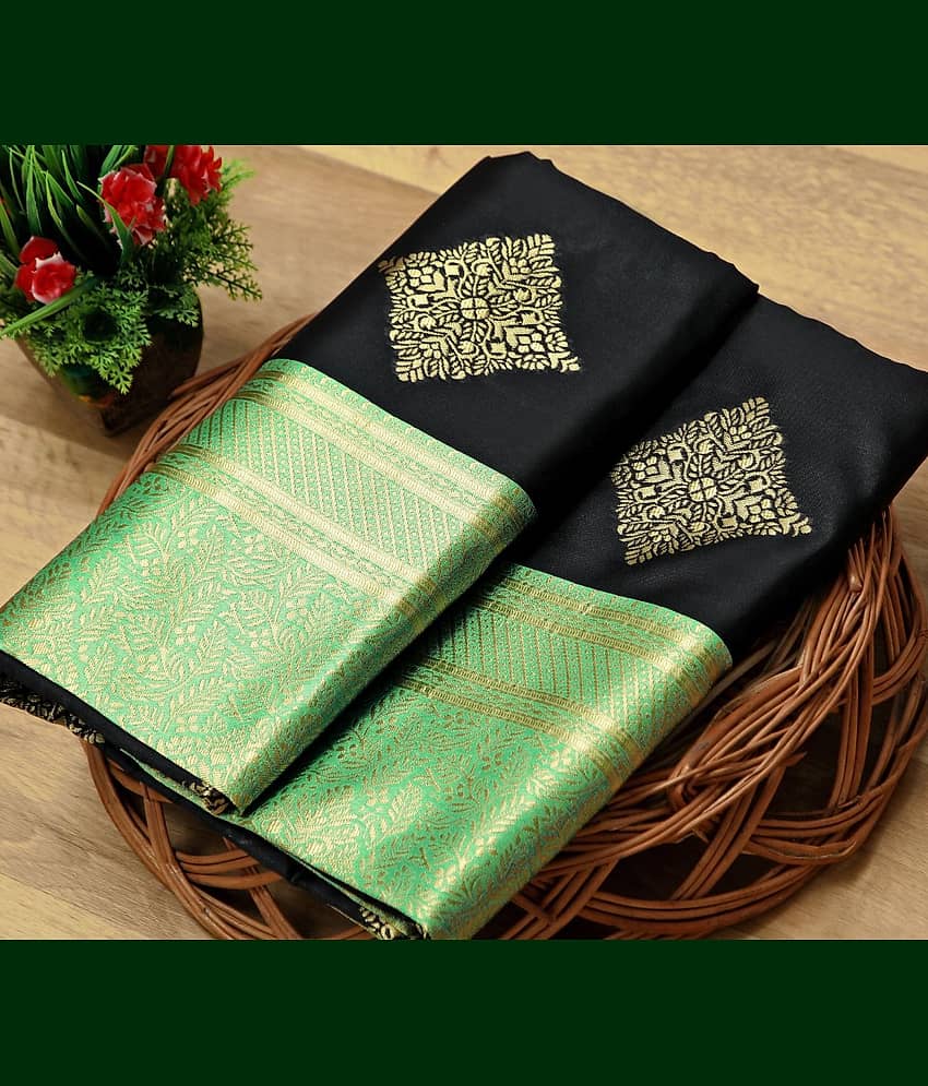 fab woven Art Silk Woven Kanjeevaram Sarees With Unstitched Blouse Piece ( Black )