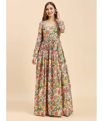 Madhuram Textiles Silk Printed Full Length Women's Gown - Multi Color ( Pack of 1 )