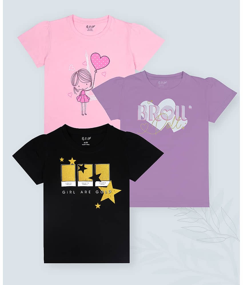 J&JP Pack of 3 Girls Cotton Blend T-Shirt ( Multicolor )
