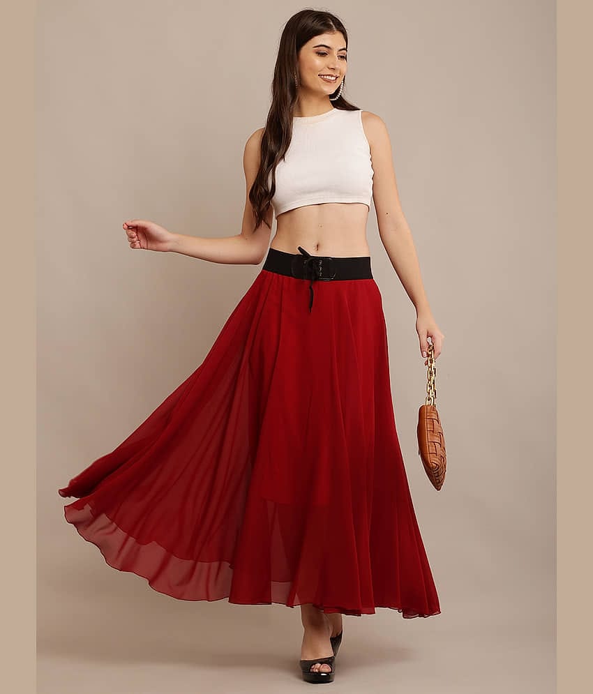 Raabta Fashion Maroon Georgette Women's Flared Skirt ( Pack of 1 )