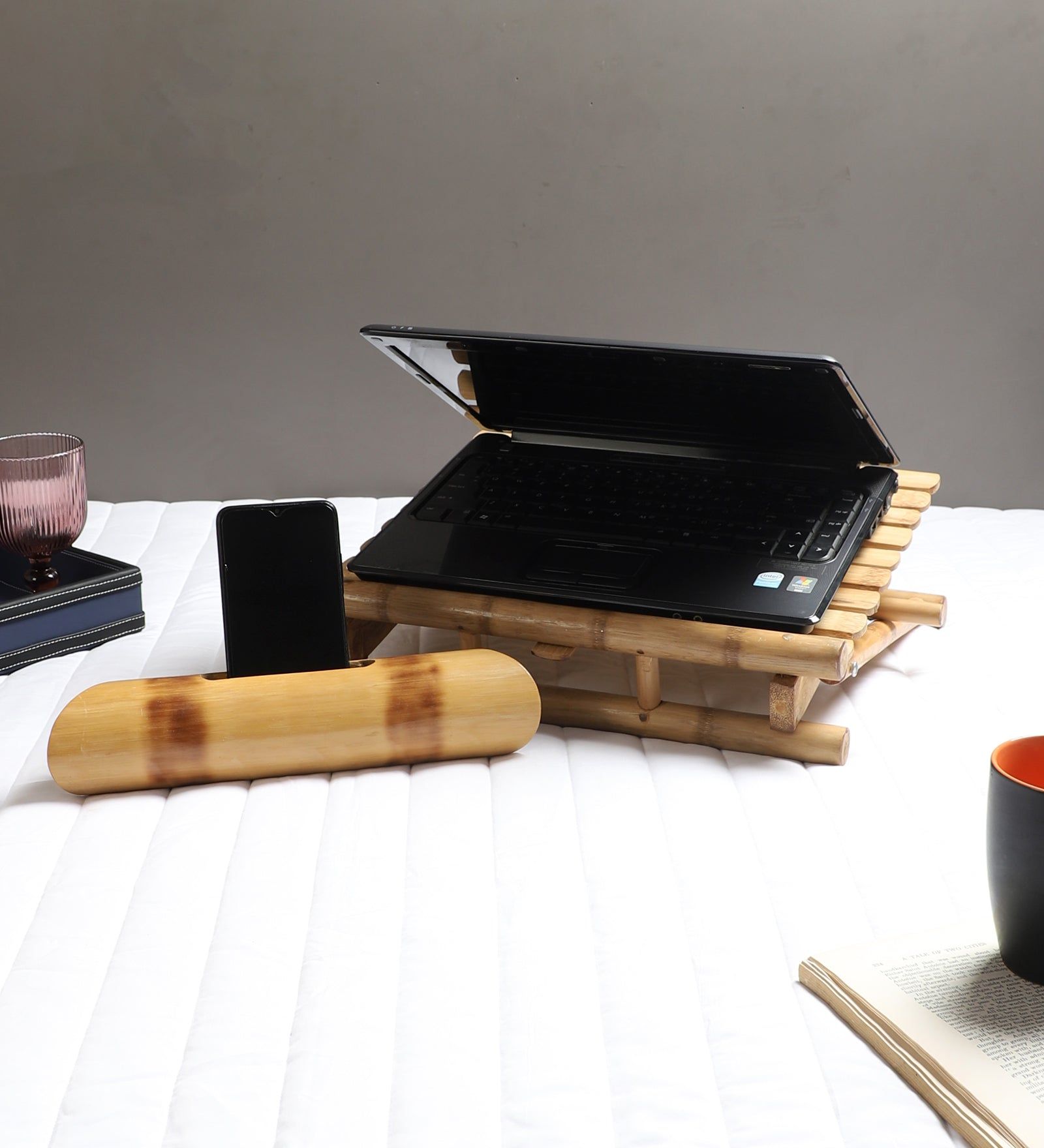 Natural Bamboo Work Set - Laptop Stand and Amplifier
