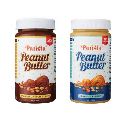 Chocolate Peanut Butter Crunchy + Classic Peanut Butter Crunchy (400 + 400) Grams | Gluten Free | High Protien | Vegan
