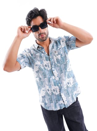 Navagio Bay Blue Ribbed Casual Shirt-S / Blue