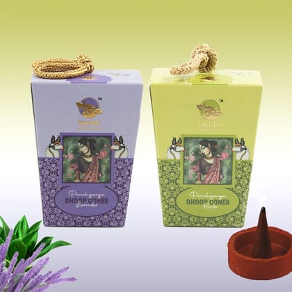 Nandi Panchgavya 100 Percent Cow Dung Lavender & Kevda Dhoop Cones (100 Pcs) with Stand