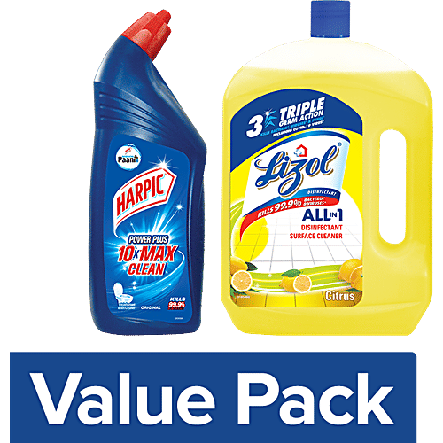 bb Combo Harpic Toilet Cleaner Liquid, Original 1 L + Lizol Floor & Surface Cleaner Liquid, Citrus 2 L, Combo 2 Items