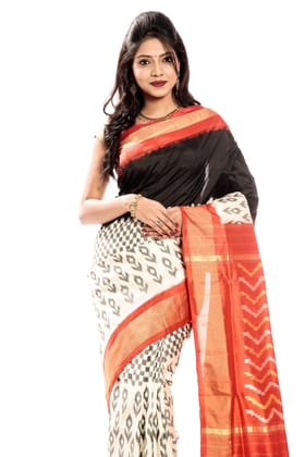 Pochampally Saree - Ikkat Silk Saree in Brick Red - Black