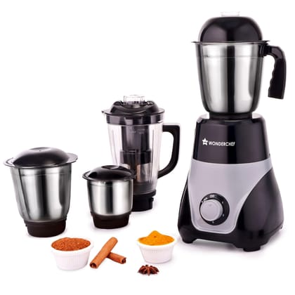 Wonderchef Vista Mixer Grinder | 4 Multi-purpose Jars | 750W | Sharp Stainless-steel Blades | For Masalas, Chutneys, Fresh Fruit Juices | 3-Speed Control | Advanced Safety Features | 2-Year Warranty Wonderchef Vista Mixer Grinder | 4 Multi-purpose Jars |