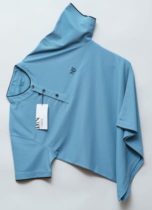 Dark Teal | Solid Henley Neck | Polo T-Shirt-M