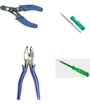 PYE Set of 4 hand tool Combo( Pliers 155 mm/2in1 Screw Driver/Wire Stripper and Cutter 130 mm/Neon Bulb Tester)
