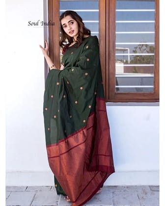 Lichi Silk Saree -Moss Green