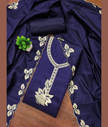 Rangtulika Ethnics Women Cotton Unstitched Dress Material ( Blue )
