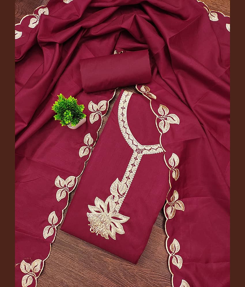 Rangtulika Ethnics Women Cotton Unstitched Dress Material ( Maroon )