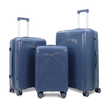 SKYCARRY | Orbital Trolley Bag Set of 3 | Durable Hard Shell | TSA Type Lock | Spinner Luggage | 360 Disc Spinner Wheels | Travel Suitcase (3, Deep Indigo, L,M,S)
