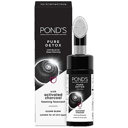 Pond's Pure Detox Foaming Brush Face wash - For Clear Glow, Gentle Exfoliation & Deep Cleaning, 150 ml
