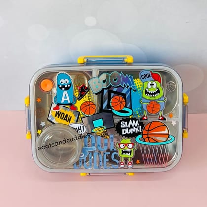 Cute Design 3-Compartment Lunch Box with 750ml + 80ml Salad Cup-Basketball