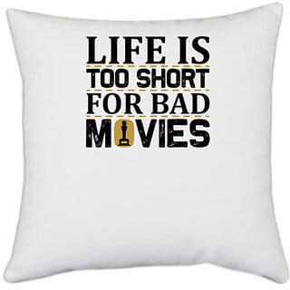 UDNAG White Polyester 'Television | Life is too short for bad' Pillow Cover [16 Inch X 16 Inch]