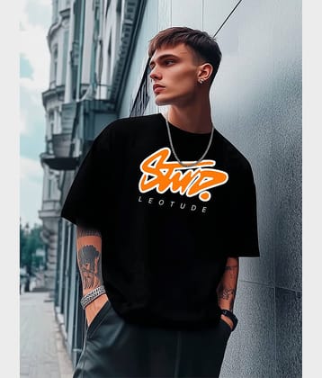 Leotude Men Cotton Blend Oversized Fit Printed T-Shirt ( Black )