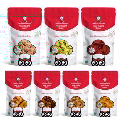 Healthy Master Baked Chips Combo 210g (30g each) | (Ragi Chips, Quinoa Chips, Oats Chips, Palak Chips, Beetroot Chips, Jowar, Soya Chips)