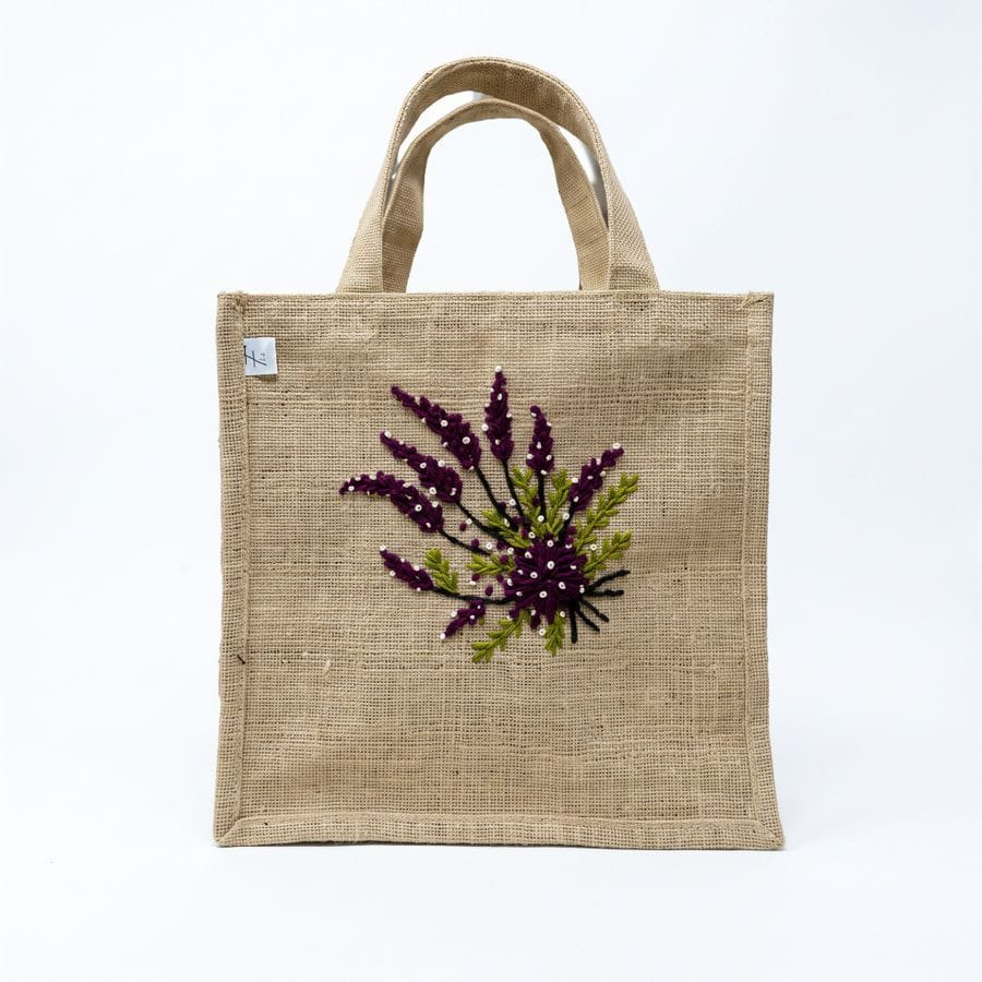 HAND EMBROIDERED FLORAL JUTE HANDBAG