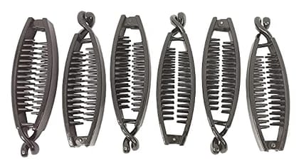 Aliza Long Plain Banana Design Trending Fashionable Hair Claw/Clutcher Clip Stylish Pin Hair Accessories Set For Girls And Women (Pack Of 6 Pcs)