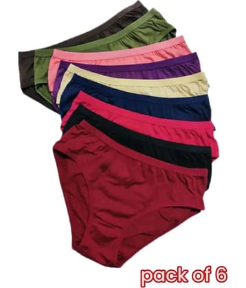 PIYURZ Pack of 6 Poly Cotton Solid Women's Briefs ( Multi Color )