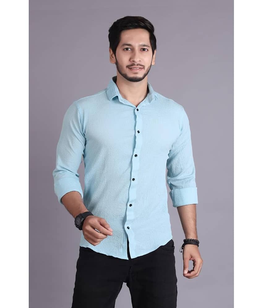 jeevaan... the perfact fashion Cotton Blend Regular Fit Solids Full Sleeves Men's Casual Shirt - Light Blue ( Pack of 1 )