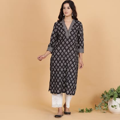 Black printed kurta-XS
