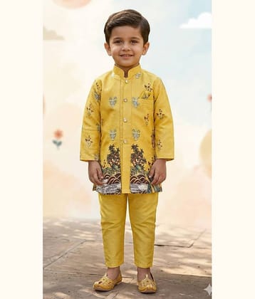 s muktar garments Baby Boys Silk Blend Yellow Kurta Pyjama Set ( Pack of 1 )