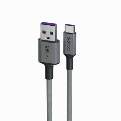 Walta Elite Real Plus Pro USB To Type-C Fast Charging Braided Upto 5 Amp- Grey